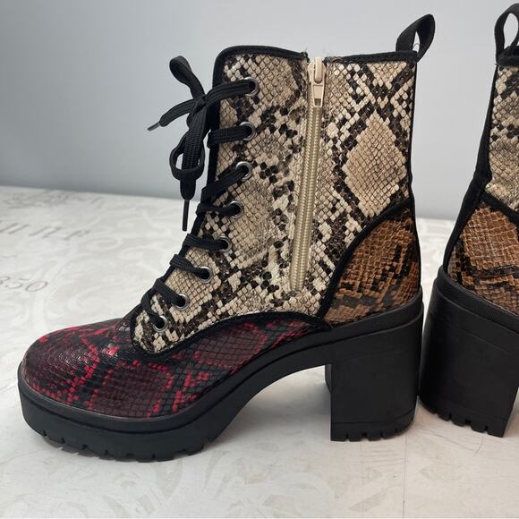Bamboo snakeskin combat lace up boots 7.5 - Picture 4 of 14